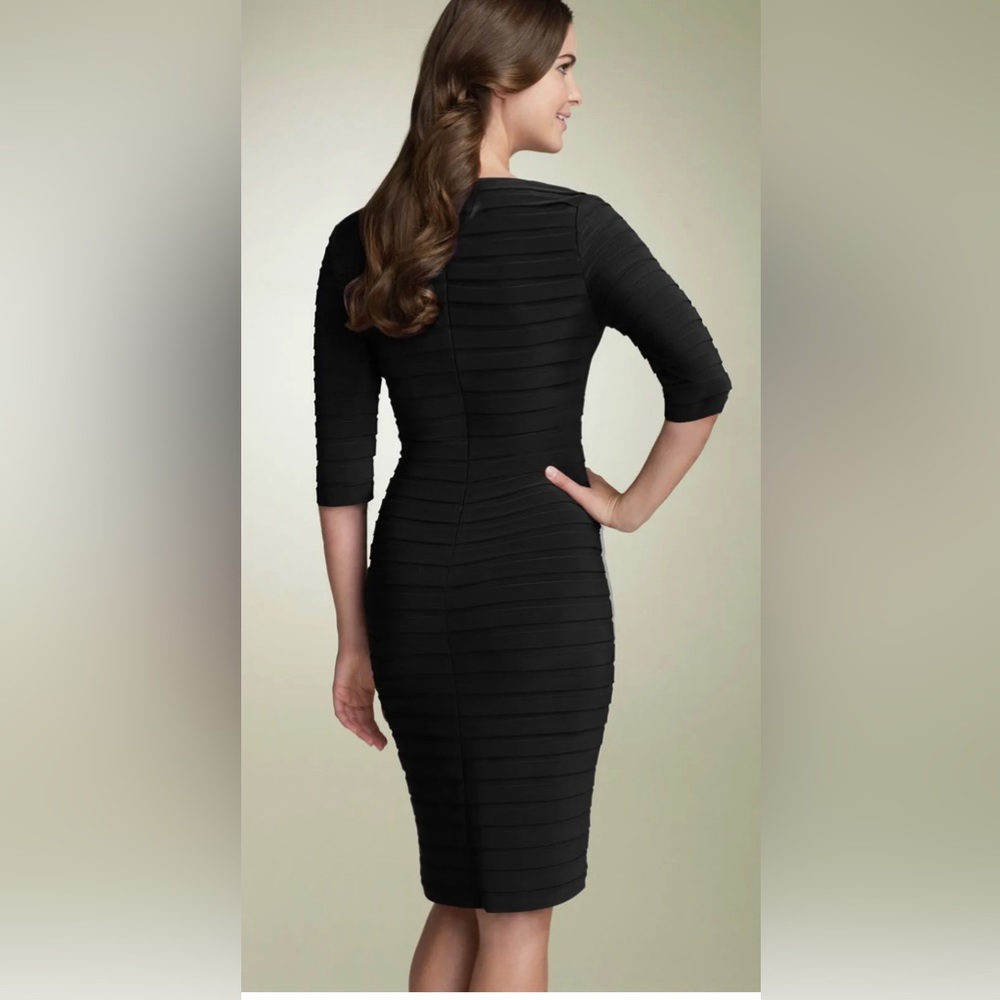 NWT ADRIANNA PAPELL Little Black Bodycon Dress Bandage Ruffled Tiered 0P $100 - Picture 2 of 10